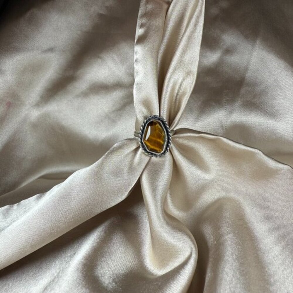 Artisan Silver Ring with Tiger Eye Natural Gemstone Handmade Jewelry Size 8.5